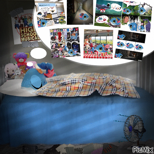 Whale is asleep in bed. A thought bubble shows she's dreaming about Chapter 4, Chapter 5, Chapter 8, Chapter 10, Chapter 13, Chapter 15, and Chapter 17.